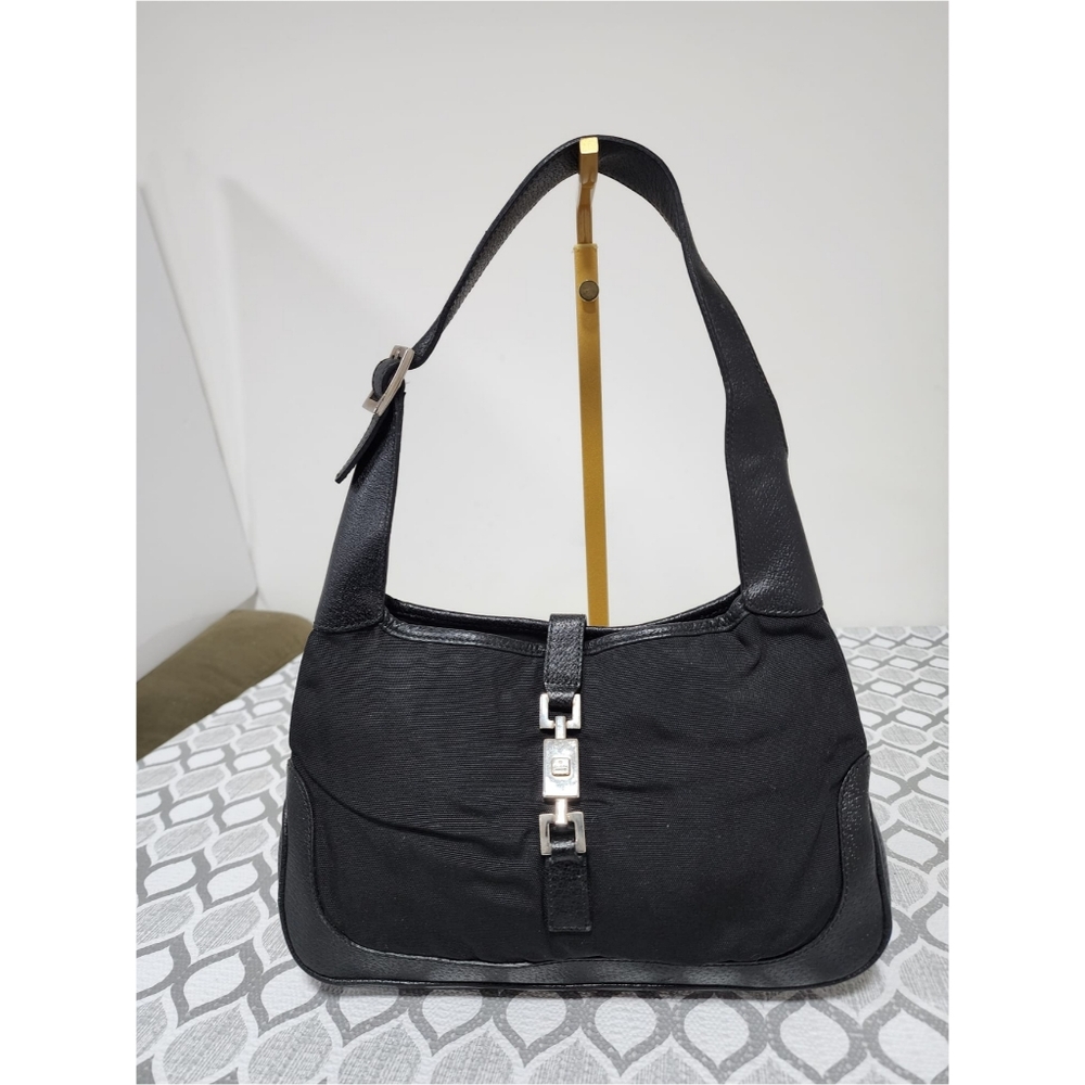 GUCCI Vintage GG Canvas Jackie Denim Shoulder Bag Black - Picture 1 of 13
